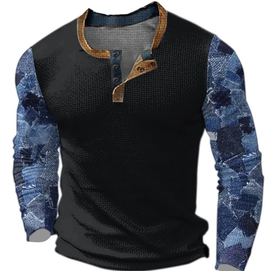 T-Shirts Et Debardeurs Pour Hommes LITB | Graphic Bloc De Couleur Mode Design Decontractees Homme 3D Effet Chemise Henley Shirt T-Shirt Gaufre Sport Exterieur Vacances Festival T-Shirt Manche Longue Henley Chemise