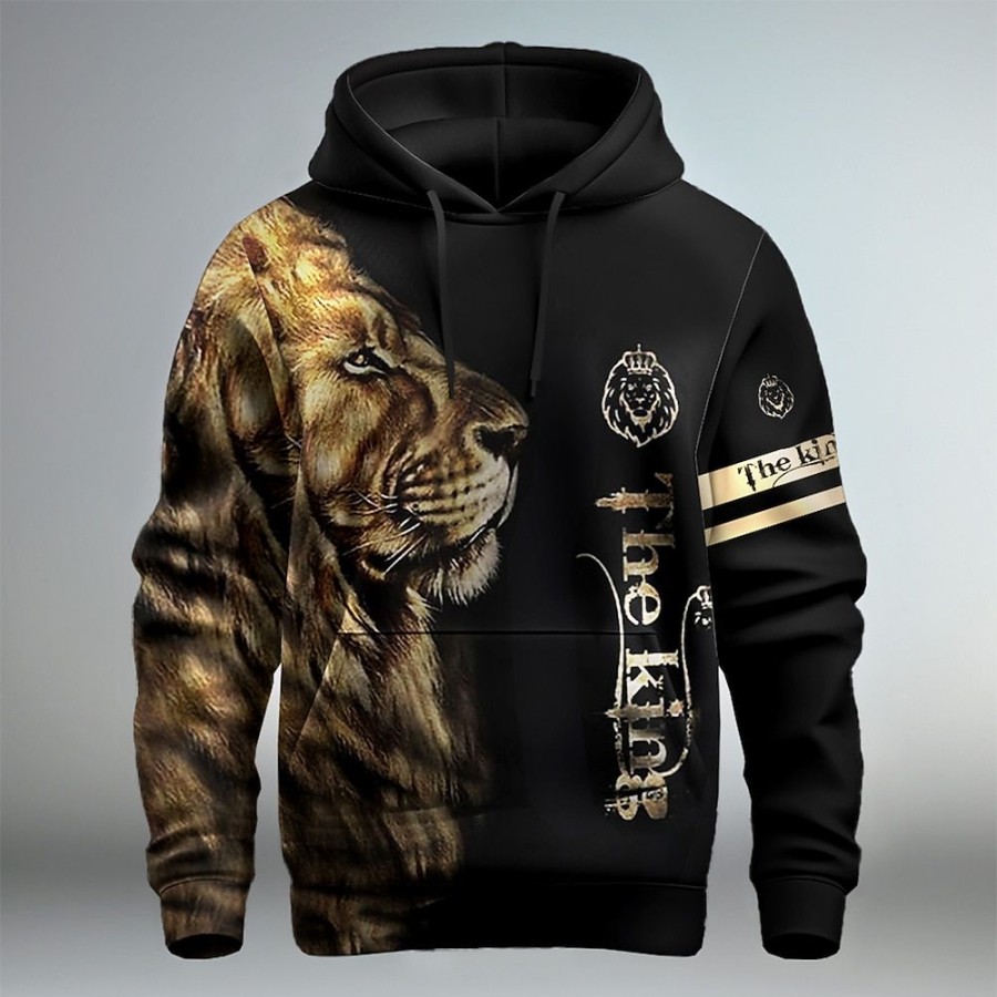 Sweats A Capuche Et Sweat-Shirts LITB | Animal Lion Homme Mode 3D Effet Sweat A Capuche Vacances Sortie Vetement De Rue Sweats A Capuche Manche Longue Capuche Imprimer Poche Avant Printemps & Automne Designer Sweat A Capuche Noir