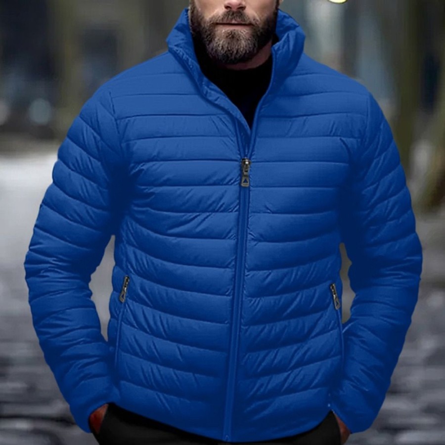 Vetements D'Exterieur Pour Hommes LITB | Homme Manteau D Hiver Doudoune Zippe Poche Polyester Poche Rendez-Vous Casual Quotidien Fin De Semaine Normal Garder Au Chaud Exterieur Pour Tous Les Jours Des Sports Hiver Plein Marine