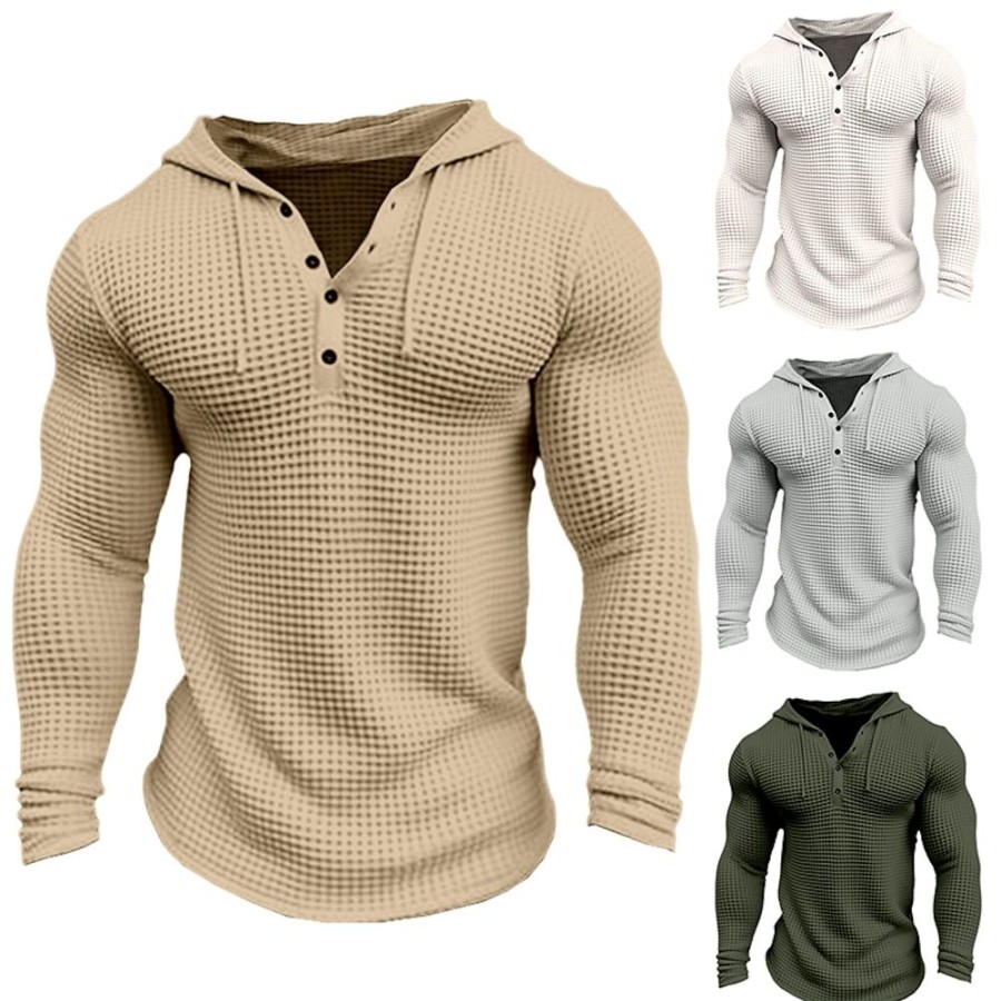 T-Shirts Et Debardeurs Pour Hommes LITB | Homme T Shirt Tee Chemise Gaufree T-Shirt Chemise A Manches Longues Plein Capuche Plein Air Vacances Manche Longue Vetement Tenue Mode Design Basique