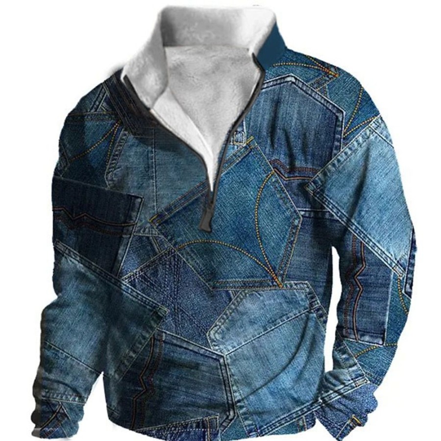 Sweats A Capuche Et Sweat-Shirts LITB | Graphic Mosaique Homme Du Quotidien 3D Effet Sweat Shirt Vacances Sortie Vetement De Rue Sweats Manche Longue Quarter Zip Imprimer Toison Automne Hiver Designer Sweat A Capuche