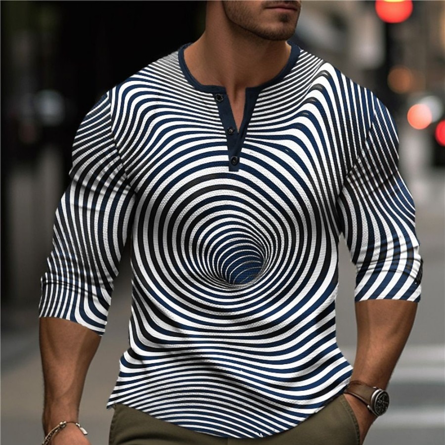 T-Shirts Et Debardeurs Pour Hommes LITB | Graphic Geometrique Rayure Spirale Mode Du Quotidien Decontractees Homme 3D Effet Chemise Henley Shirt Casual Vacances Sortie T-Shirt Manche Longue Henley Chemise Printemps