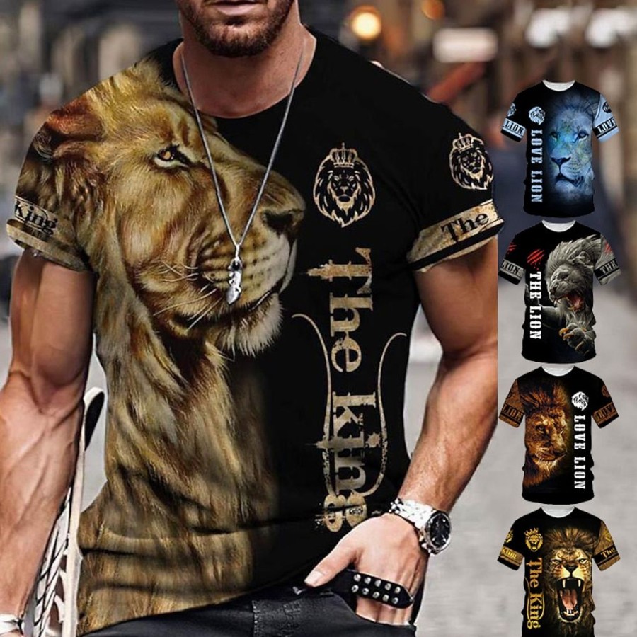 T-Shirts Et Debardeurs Pour Hommes LITB | Homme Unisexe T Shirt Tee Tigre Imprimes Photos Col Ras Du Cou / Blanc Or + 3D Effet Exterieur Plein Air Manche Courte Imprimer Vetement Tenue Sportif Decontractees