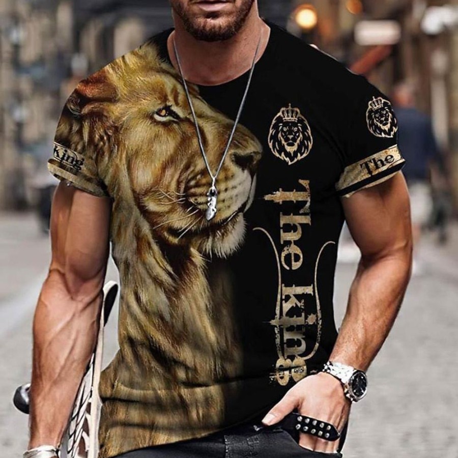 T-Shirts Et Debardeurs Pour Hommes LITB | Homme Unisexe T Shirt Tee Tigre Imprimes Photos Col Ras Du Cou / Blanc Or + 3D Effet Exterieur Plein Air Manche Courte Imprimer Vetement Tenue Sportif Decontractees