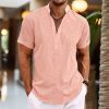 Boutique De Linge LITB | Homme Chemise Chemise Lin Chemise A Enfiler Chemisette Chemise D Ete Chemise De Plage Manche Courte Plein Henley Ete Casual Du Quotidien Vetement Tenue