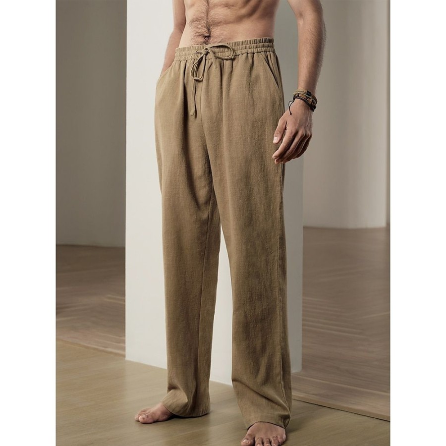 Boutique De Linge LITB | 40% Lin Homme Pantalon En Lin Pantalon Pantalon De Travail Pantalon De Plage Poche Cordon Taille Elastique Plein Confort Doux Du Quotidien Fin De Semaine Vetement De Rue Decontractees