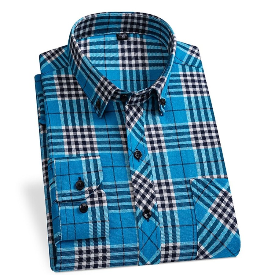 Chemises Pour Hommes LITB | Homme Fonce Manche Longue Plaid / Raye / Chevron Col De Chemise Toutes Les Saisons Bureau Et Carriere Usage Quotidien Vetement Tenue Croix