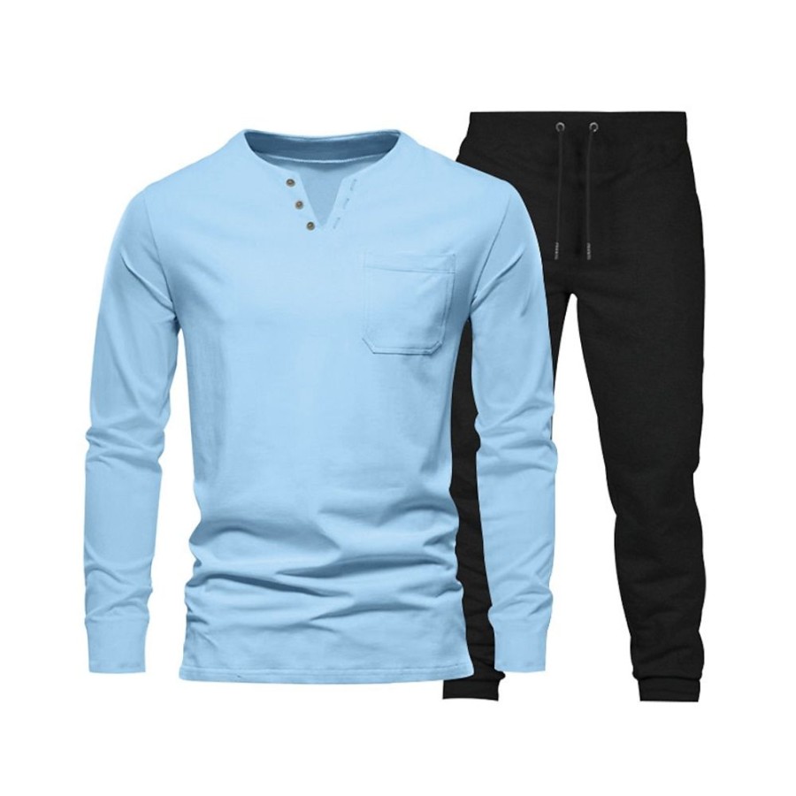 T-Shirts Et Debardeurs Pour Hommes LITB | Homme Costumes T-Shirt Survetement Chemise De Tennis T-Shirts Et Pantalons Longs A Cordon Plein Col V Usage Quotidien Vacances Manche Longue 2 Pieces Vetement Tenue Justaucorps Gymnastiques