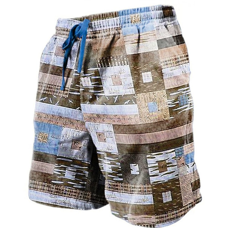 Bas Pour Hommes LITB | Homme Short Short D Ete Short De Plage Cordon Taille Elastique Impression 3D Graphic Bloc De Couleur Formes Geometriques Respirable Doux Court Casual Du Quotidien Vacances Vetement De Rue Hawaien