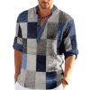 Boutique De Linge LITB | Homme Chemise Chemise Lin Tartan Imprimes Photos Geometrie Mao Clair Exterieur Plein Air Manche Longue Imprimer Vetement Tenue Lin Mode Vetement De Rue Design Decontractees