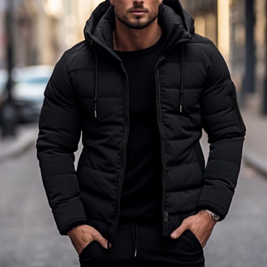 Vetements D'Exterieur Pour Hommes LITB | Homme Manteau D Hiver Doudoune Zippe Poche Polyester Poche Rendez-Vous Casual Quotidien Fin De Semaine Normal Garder Au Chaud Exterieur Pour Tous Les Jours Des Sports Hiver Plein Marine