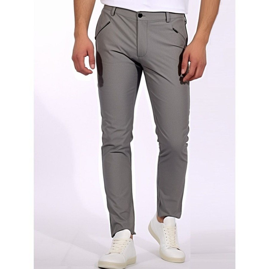 Bas Pour Hommes LITB | Homme Pantalon Chino Pantalon Chino Pantalon Plisse Bouton Poche Zippee Jambe Droite Plein Confort Respirable Entreprise Du Quotidien Vacances Melange De Coton Mode Chic Et Moderne Gris