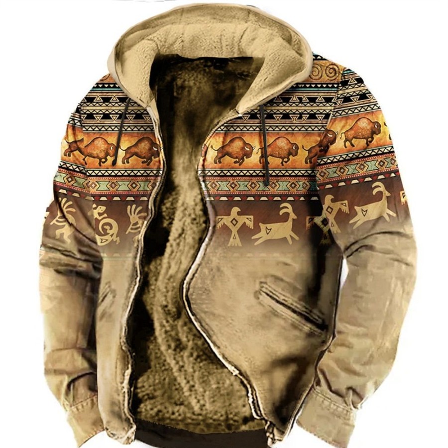 Sweats A Capuche Et Sweat-Shirts LITB | Graphic Tribal Homme Du Quotidien 3D Effet Sweat A Capuche Zippe Vacances Sortie Sweats A Capuche Manche Longue Capuche Toison Hiver Designer Sweat A Capuche