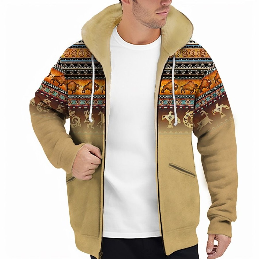 Sweats A Capuche Et Sweat-Shirts LITB | Graphic Tribal Homme Du Quotidien 3D Effet Sweat A Capuche Zippe Vacances Sortie Sweats A Capuche Manche Longue Capuche Toison Hiver Designer Sweat A Capuche