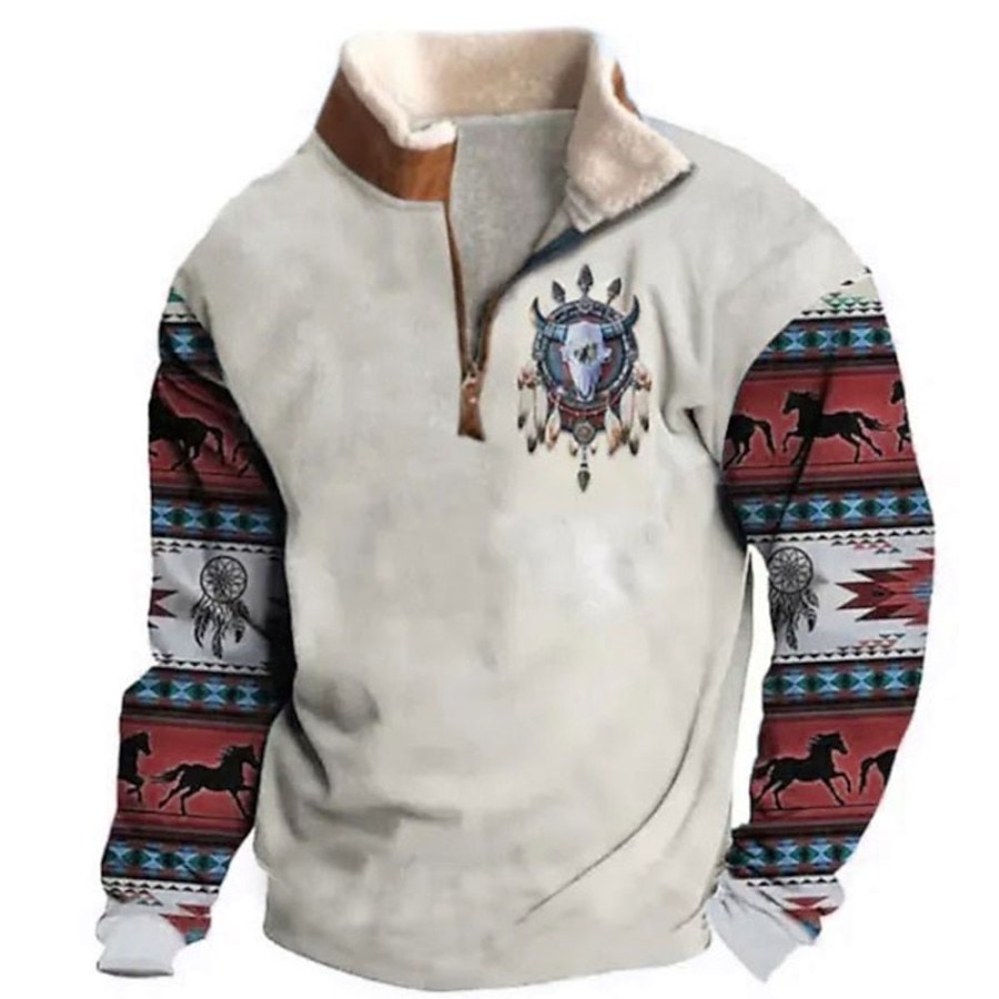 Sweats A Capuche Et Sweat-Shirts LITB | Capteur De Reves Sweat A Capuche Graphique Pour Hommes Bloc De Couleur Animal Quotidien Ethnique Decontracte Impression 3D Sweat Zippe Vacances Sorties Sweat-Shirts Chevaux Fonces