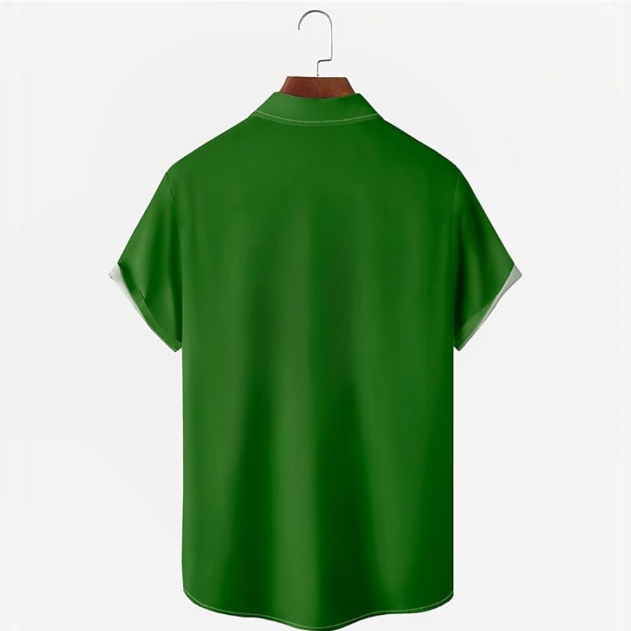 Chemises Pour Hommes LITB | Trefle A Quatre Feuilles Decontractees Homme Chemise Usage Quotidien Sortie Fin De Semaine Automne Col Rabattu Manches Courtes S, M, L Tissu Extensible Dans Les 4 Sens Chemise Saint Patrick Vert