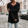 T-Shirts Et Debardeurs Pour Hommes LITB | Homme T Shirt Tee Couleur Unie Col V Plein Air Vacances Manches Longues Vetement Tenue Mode Casual Confortable Noir