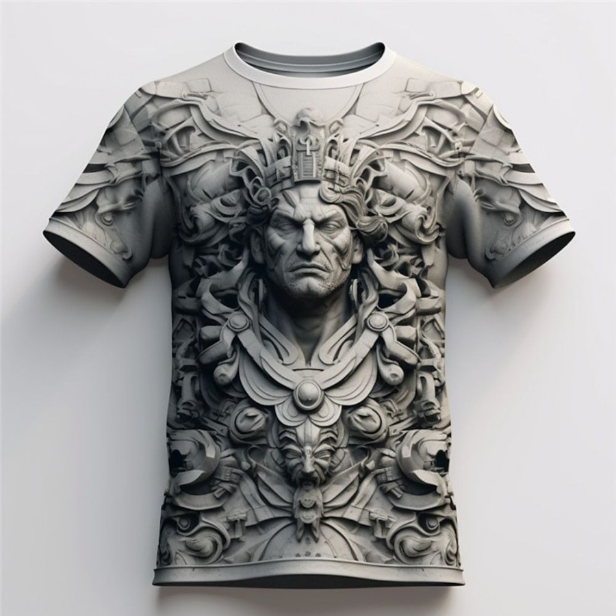 T-Shirts Et Debardeurs Pour Hommes LITB | Graphic Sculpture Viking Du Quotidien Design Retro Vintage Homme 3D Effet T Shirt Tee Sport Exterieur Vacances Sortie T-Shirt Claire Fonce Manche Courte Col Ras Du Cou Chemise