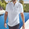 Chemises Pour Hommes LITB | Homme Chemise Lin Chemisette Chemise D Ete Chemise De Plage Manche Courte Couleur Unie Mao Printemps, Aout, Hiver, Ete Exterieur Casual Vetement Tenue Bouton Bas