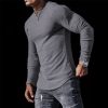 T-Shirts Et Debardeurs Pour Hommes LITB | Homme T Shirt Tee Couleur Unie Col V Plein Air Des Sports Manche Longue Vetement Tenue Design Basique Decontractees Confortable