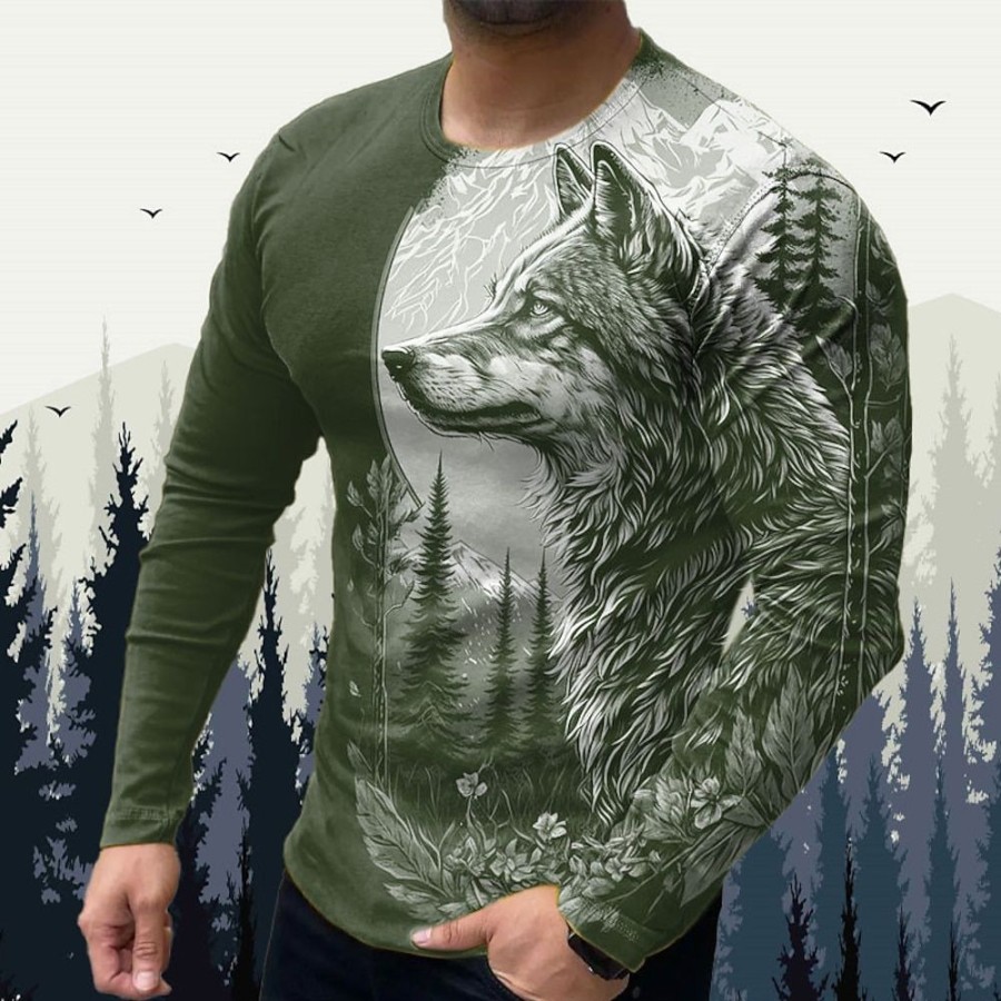 T-Shirts Et Debardeurs Pour Hommes LITB | Animal Loup Imprimes Photos Design Basique Decontractees Homme 3D Effet T Shirt Tee T-Shirt Graphique Exterieur Du Quotidien Des Sports T-Shirt Manche Longue Col Ras Du Cou Chemise