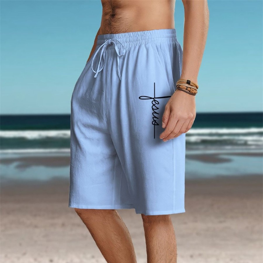 Bas Pour Hommes LITB | Homme Short Short D Ete Short De Plage Imprimer Cordon Taille Elastique Croix Confort Respirable Court Exterieur Vacances Sortie Melange De Coton Hawaien Decontractees