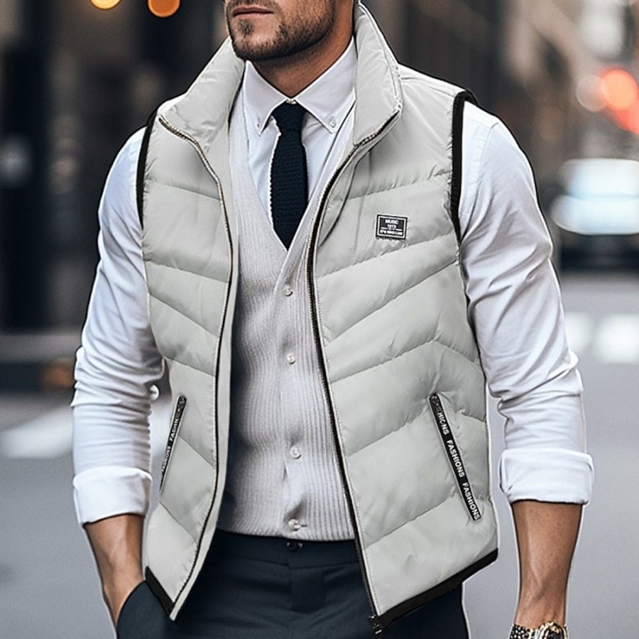 Vetements D'Exterieur Pour Hommes LITB | Homme Manteau D Hiver Gilet Matelasse Poche Bureau Et Carriere Rendez-Vous Casual Quotidien Exterieur Pour Tous Les Jours Des Sports Hiver Plein Doudoune