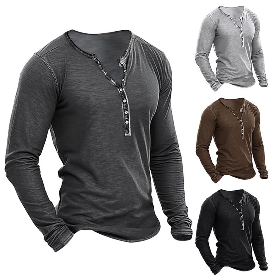 T-Shirts Et Debardeurs Pour Hommes LITB | Homme T Shirt Tee Chemise Henley Shirt T-Shirt Plein Henley Plein Air Vacances Manche Longue Vetement Tenue Mode Design Basique