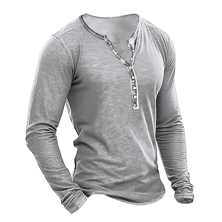 T-Shirts Et Debardeurs Pour Hommes LITB | Homme T Shirt Tee Chemise Henley Shirt T-Shirt Plein Henley Plein Air Vacances Manche Longue Vetement Tenue Mode Design Basique