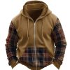 Sweats A Capuche Et Sweat-Shirts LITB | Homme Sweat A Capuche Sweat A Capuche Zippe Roi Capuche Plaid Patchwork Poche Sport & Loisir Du Quotidien Vacances Retro Vintage Vetement De Rue Frais Automne Hiver