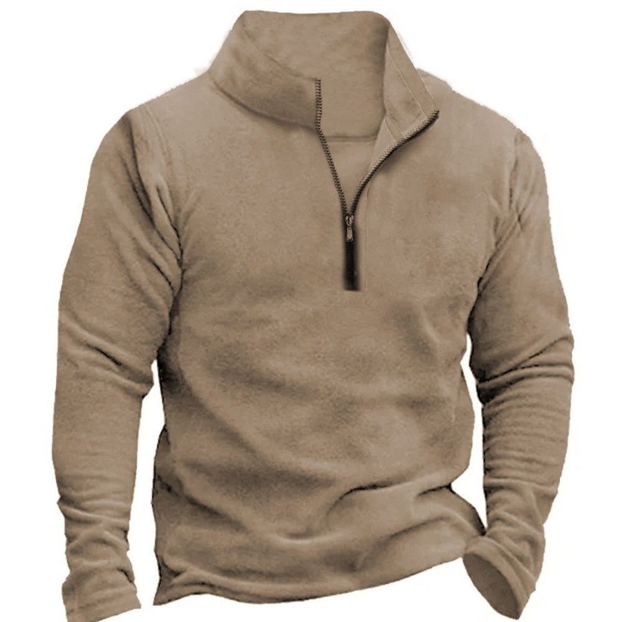 Sweats A Capuche Et Sweat-Shirts LITB | Homme Sweat Shirt Sweat-Shirt Quart De Fermeture Eclair Demi Fermeture Eclair Plein Sport & Loisir Du Quotidien Vacances Vetement De Rue Decontractees Polaire Fine Automne Hiver Vetement Tenue Kaki