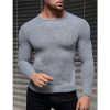 T-Shirts Et Debardeurs Pour Hommes LITB | Homme T Shirt Tee T-Shirt En Tricot Gaufre T-Shirt Chemise A Manches Longues Plein Col Ras Du Cou Plein Air Vacances Manche Longue Vetement Tenue Mode Design Basique Gris