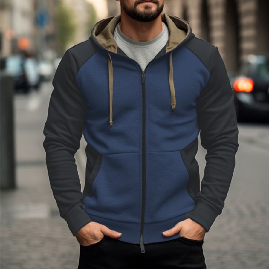 Sweats A Capuche Et Sweat-Shirts LITB | Homme Sweat A Capuche Sweats A Capuche Zippes Capuche Bloc De Couleur Sport & Loisir Du Quotidien Vacances Vetement De Rue Frais Decontractees Printemps