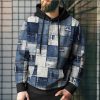 Sweats A Capuche Et Sweat-Shirts LITB | Patchwork Denim Sweat A Capuche Hommes Graphique A Carreaux Imprimes Quotidien Classique Decontracte 3D Pull Vacances Sortir Streetwear Sweats A Capuche Ciel Royal