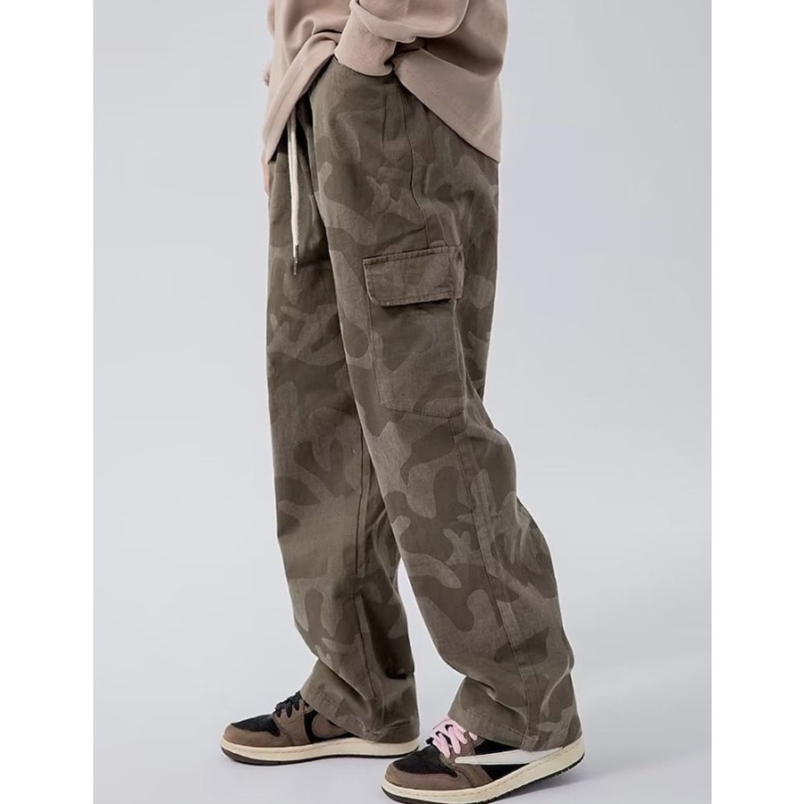 Bas Pour Hommes LITB | Homme Pantalon Cargo Pantalon Cargo Vetements Techniques Poche Cordon Taille Elastique Camouflage Confort Respirable Exterieur Du Quotidien Sortie Decontractees Grand Et Grand Kaki