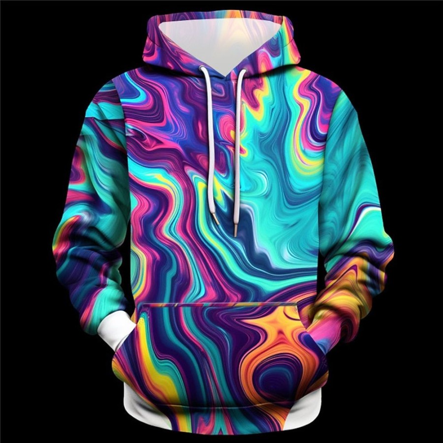 Sweats A Capuche Et Sweat-Shirts LITB | Graphic Abstrait Homme Mode 3D Effet Sweat A Capuche Sport Exterieur Vacances Vetement De Rue Sweats A Capuche Manche Longue Capuche Imprimer Poche Avant Printemps & Automne Designer