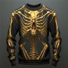 Sweats A Capuche Et Sweat-Shirts LITB | Imprimes Photos Squelette Homme Frais 3D Effet Sweat Shirt Halloween Vacances Sortie Sweats Manche Longue Col Ras Du Cou Imprimer Printemps & Automne Designer Sweat A Capuche Doree