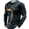 T-Shirts Et Debardeurs Pour Hommes LITB | Homme T Shirt Tee T-Shirt Graphique T-Shirt En Detresse Croix Templiere Imprimes Photos Croix Col Ras Du Cou Argent 3D Effet Exterieur Du Quotidien Manche Longue Imprimer