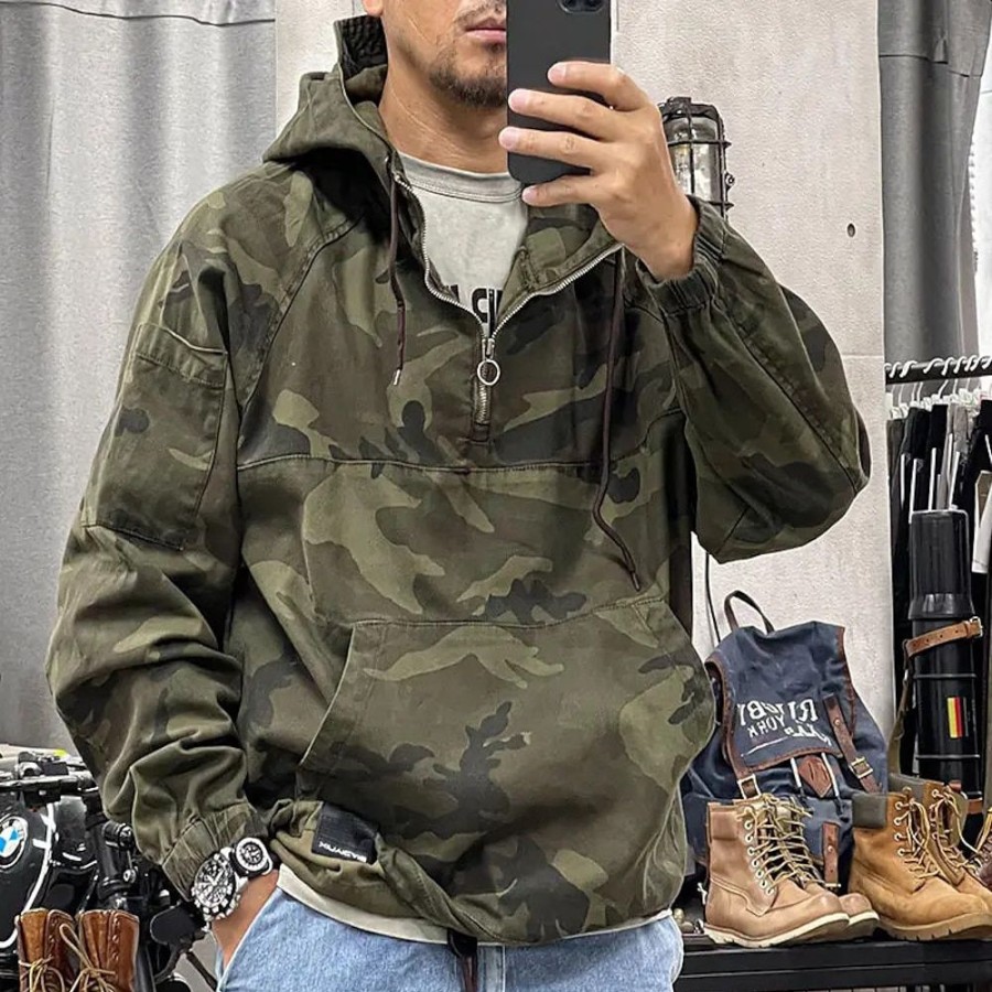 Sweats A Capuche Et Sweat-Shirts LITB | Homme Sweat A Capuche Sweat A Capuche Quart Zippe Capuche Camouflage Poche Sport & Loisir Du Quotidien Vacances Vetement De Rue Frais Decontractees Printemps & Automne Vetement