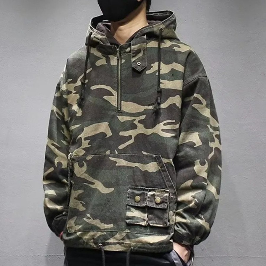 Sweats A Capuche Et Sweat-Shirts LITB | Homme Sweat A Capuche Sweat A Capuche Quart Zippe Capuche Camouflage Poche Sport & Loisir Du Quotidien Vacances Vetement De Rue Frais Decontractees Printemps & Automne Vetement