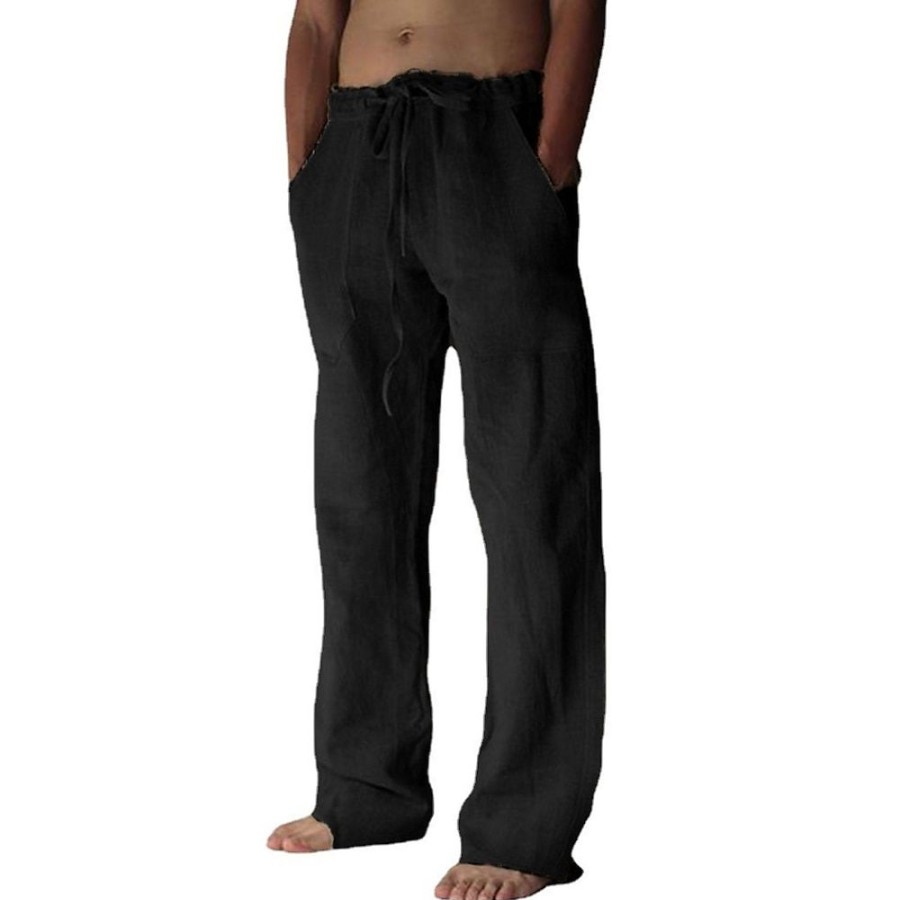 Bas Pour Hommes LITB | Pantalon En Lin Homme Respirable Sechage Rapide Evacuation De L Humidite Cordon Pantalon De Yoga Fluide Poche Arriere Zumba Yoga Aptitude Pantalons Bas Taille Normale Ete L Hiver Grande Taille Des