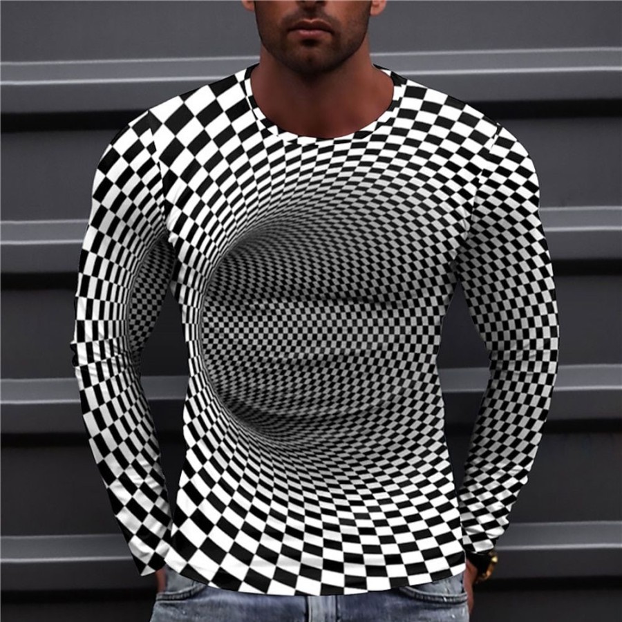 T-Shirts Et Debardeurs Pour Hommes LITB | Graphic Geometrique Mode Design Decontractees Homme 3D Effet T Shirt Tee Sport Exterieur Vacances Sortie T-Shirt Manche Longue Col Ras Du Cou Chemise Printemps & Automne Vetement