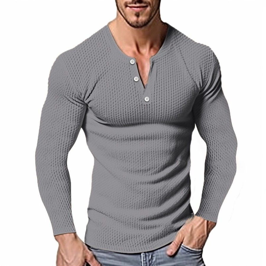 T-Shirts Et Debardeurs Pour Hommes LITB | Homme T Shirt Tee Chemise Gaufree Demi-Chemise Zippee T-Shirt Chemise A Manches Longues Plein Quarter Zip Plein Air Vacances Manche Longue Vetement Tenue Mode Design Basique