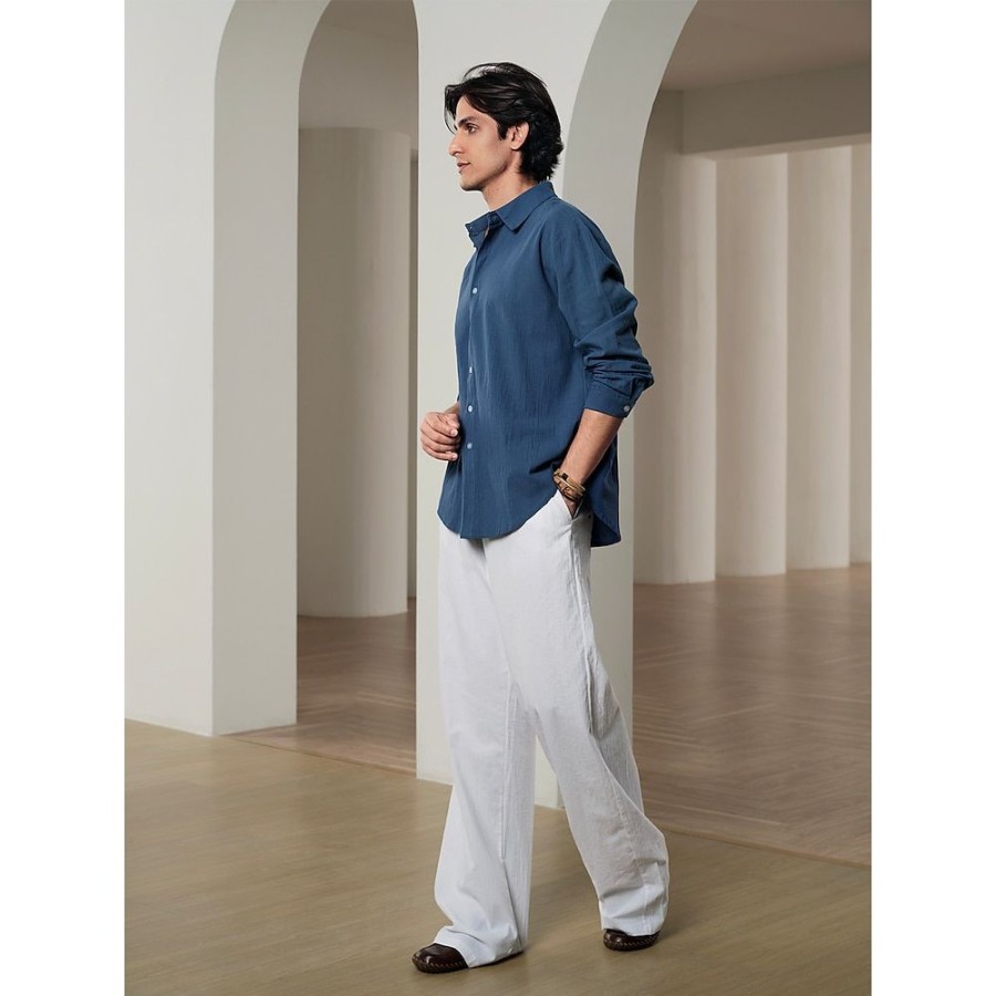 Bas Pour Hommes LITB | Homme Pantalon En Lin Pantalon Pantalon Ete Pantalon De Plage Cordon Taille Elastique Pli Plein Confort Respirable Casual Du Quotidien Vacances Melange De Lin & Coton Mode Style Classique