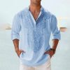 Chemises Pour Hommes LITB | Homme Chemise Chemise Lin Floral Imprimes Photos Totem Mao Exterieur Plein Air Manche Longue Imprimer Vetement Tenue Lin Mode Vetement De Rue Design Decontractees