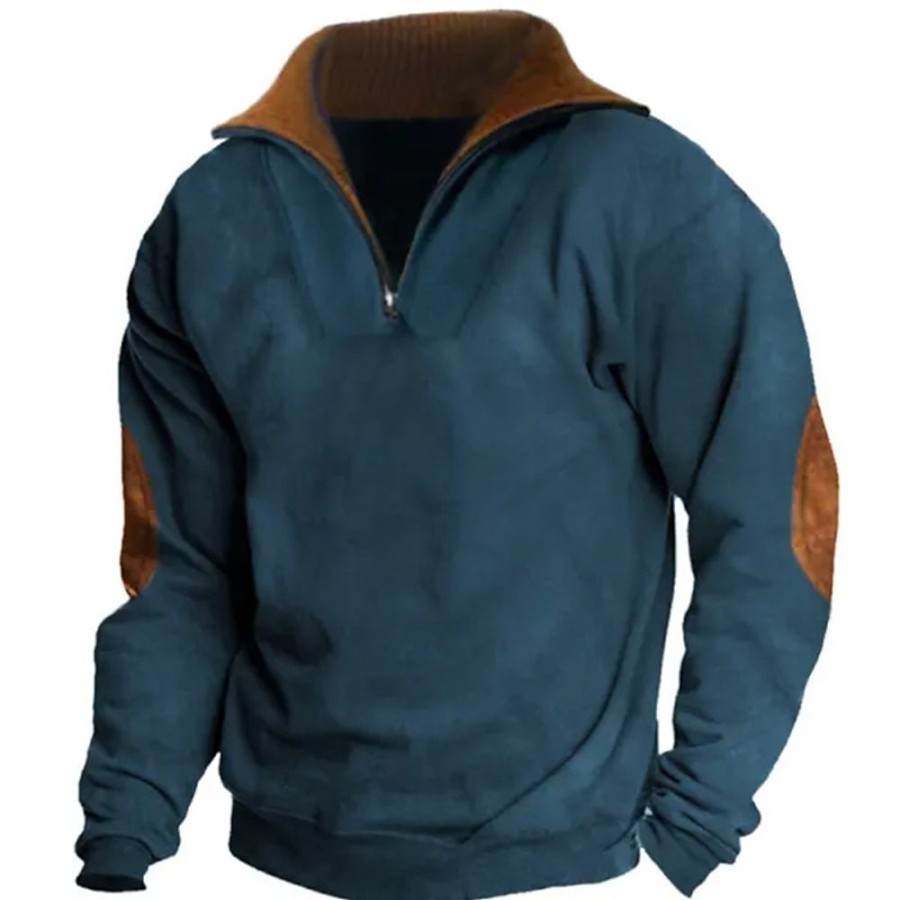 Sweats A Capuche Et Sweat-Shirts LITB | Homme Sweat Shirt Sweat-Shirt Quart De Fermeture Eclair Demi Fermeture Eclair Bloc De Couleur Patchwork Sport & Loisir Du Quotidien Vacances Vetement De Rue Basique Decontractees Printemps Bleu