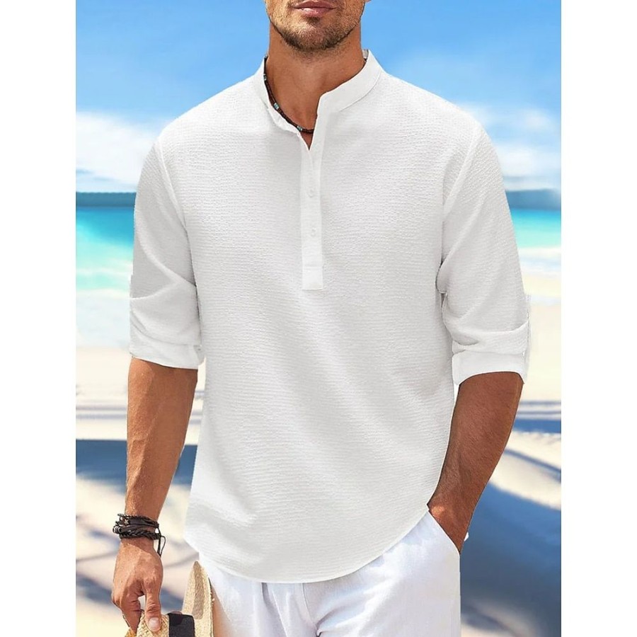 Chemises Pour Hommes LITB | Homme Chemise Chemise A Enfiler Chemise Decontractee Chemisette Chemise D Ete Chemise De Plage Manche Longue Plein Henley Du Quotidien Vacances Vetement Tenue Mode