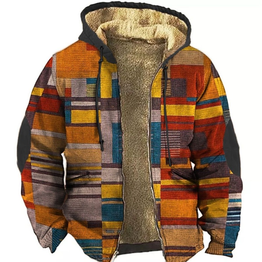 Sweats A Capuche Et Sweat-Shirts LITB | Bloc De Couleur Imprimes Photos Homme Du Quotidien 3D Effet Sweat A Capuche Zippe Vacances Sortie Sweats A Capuche Manche Longue Capuche Toison Hiver Designer Sweat A Capuche