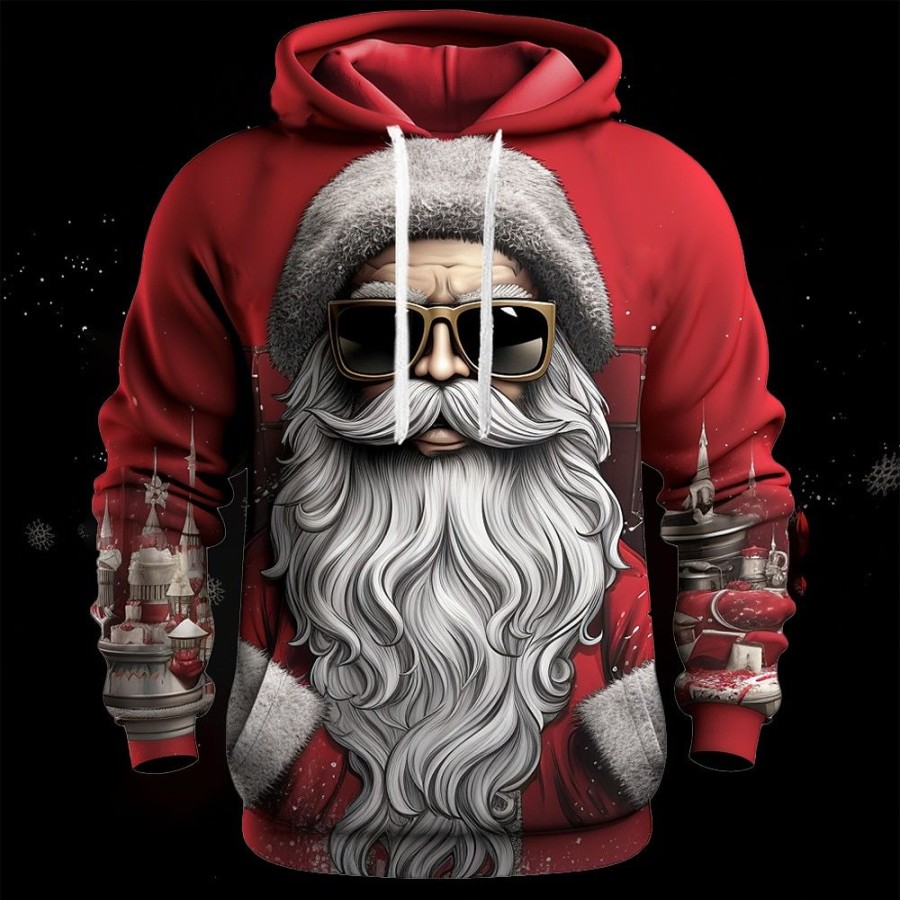 Sweats A Capuche Et Sweat-Shirts LITB | Graphique Pere Noel Mode Masculine Impression 3D Sweat A Capuche Sports Exterieur Vacances Sweats A Capuche / Blanc Jaune Manches Longues A Capuche Imprime Poche Avant Ressort& Sweat A