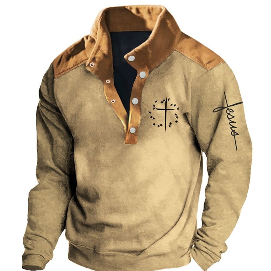 Sweats A Capuche Et Sweat-Shirts LITB | Jesus A Capuche Hommes Graphique Croix Quotidien Decontracte Vintage Retro Impression 3D Sweat Sport En Plein Air Vacances Sweats Col Montant Coton